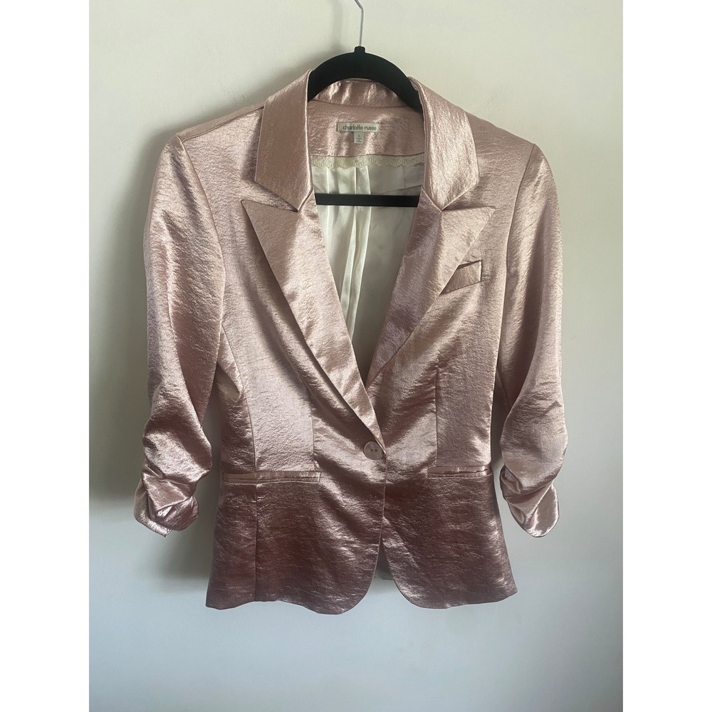 Charlotte Russe Rose Gold Metallic Ruched 3/4 Sleeve Blazer Small T11079-05-R02